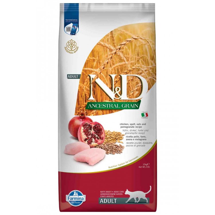 ND Ancestral Grain Düşük Tahıllı Tavuk ve Narlı Yetişkin Kedi Maması 10kg