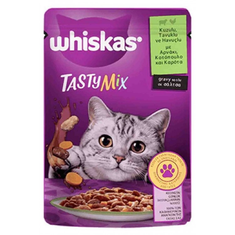 Whiskas Tasty Mix Kuzulu Tavuklu Havuçlu Yetişkin Kedi Konservesi 85gr