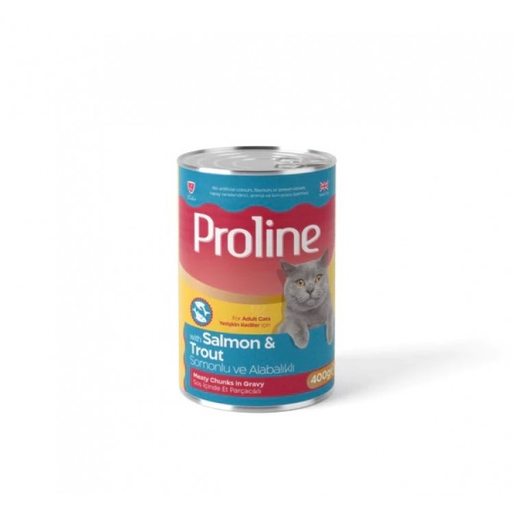 Proline 400 gr Sos İçinde Et Parçacıklı Somonlu ve Alabalıklı Yetişkin Kedi Konservesi