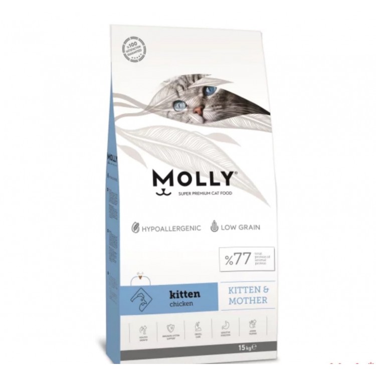 Molly Kitten&Mother Hypo-Allergenic Tavuklu Düşük Tahıllı Yavru Kedi Maması 15kg